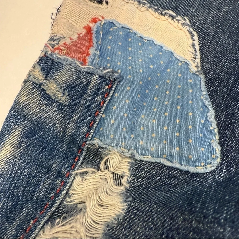 Ralph Lauren Girls 2 PCS Set Patchwork Jeans & Aqua Polo Shirt Sz 12-14